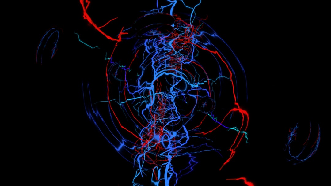 Abstract network of glowing blue and red lines